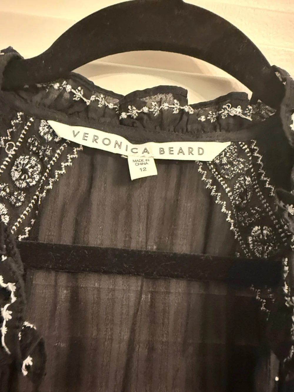 Veronica Beard Minos Embroidered Silk Blend Black Dress Size 12 - Picture 4 of 7
